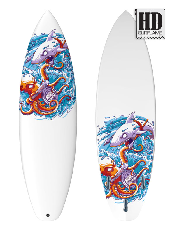 SHARK ATTACK INLAY ART PRINTED LAMINA SPECIAL FIBERCLOTH FOR SURFBOARD GLASS-IN POLY-RESIN