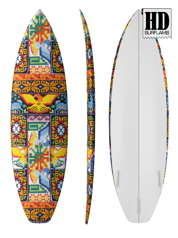 CHAKIRA HUICHOL INLAY ART PRINTED LAMINA SPECIAL FIBERCLOTH FOR SURFBOARD GLASS-IN POLY-RESIN