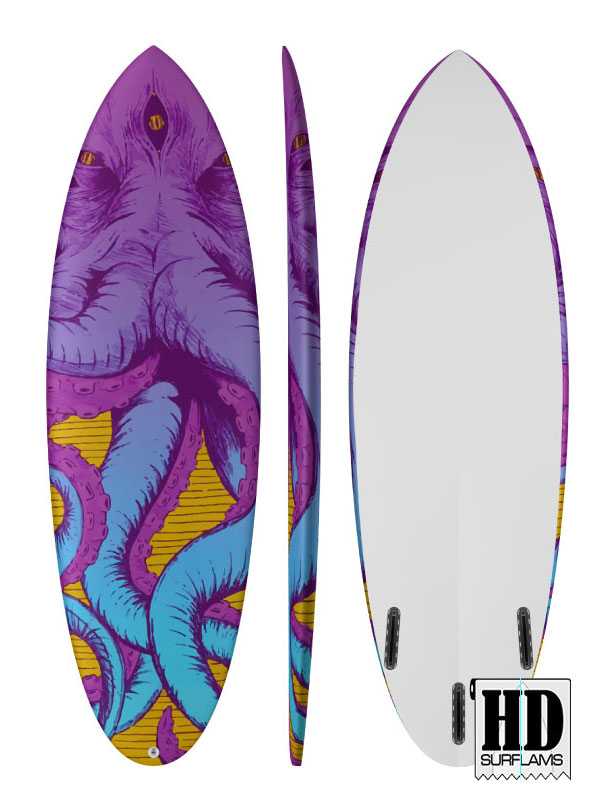 ELECTRIC OCTOPUS INLAY ART PRINTED LAMINA SPECIAL FIBERCLOTH FOR SURFBOARD GLASS-IN POLY-RESIN