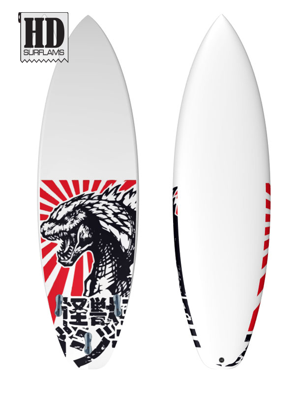 GODZILLA INLAY ART PRINTED LAMINA SPECIAL FIBERCLOTH FOR SURFBOARD GLASS-IN POLY-RESIN
