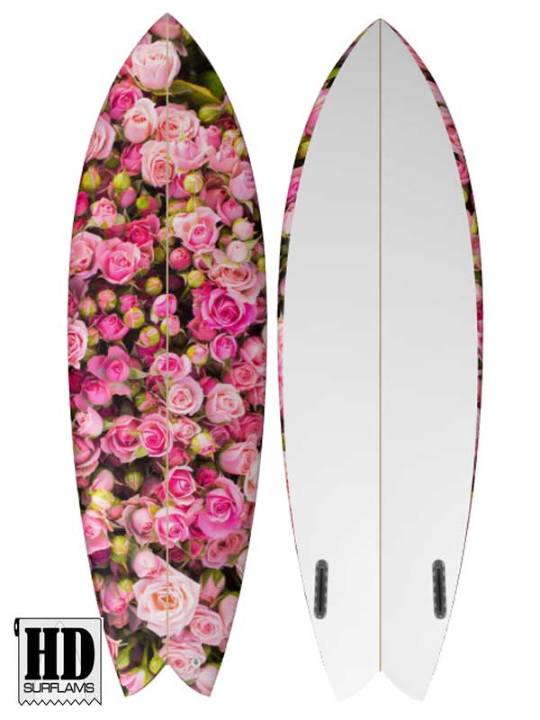 PINK ROSES INLAY ART PRINTED LAMINA SPECIAL FIBERCLOTH FOR SURFBOARD GLASS-IN POLY-RESIN